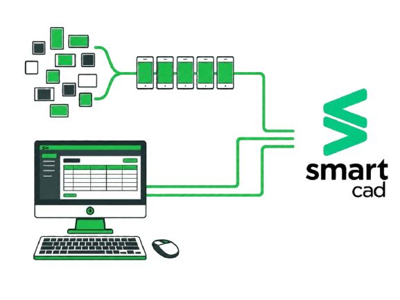 Fluxograma do Smartcad conectando cadastro, sistema e organização de produtos da farmácia